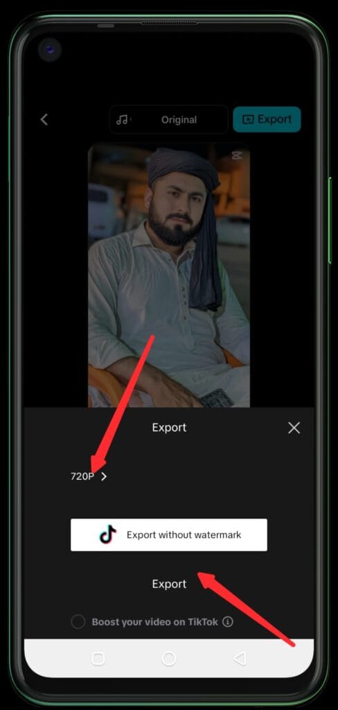 Select your preferred resolution for the video select your preference resolution